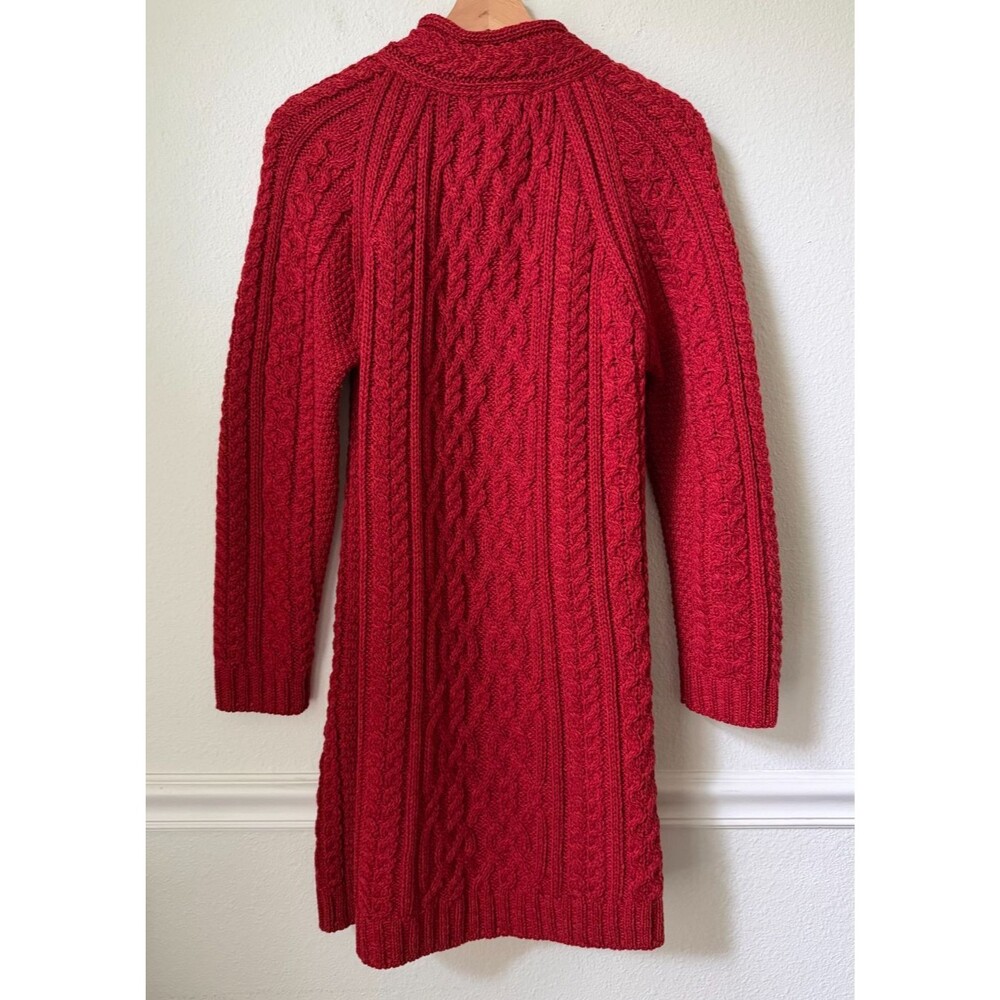 Blarney Ireland 100% Merino Wool Long Cable Knit Sweater L Made in Ireland Red - Picture 5 of 11